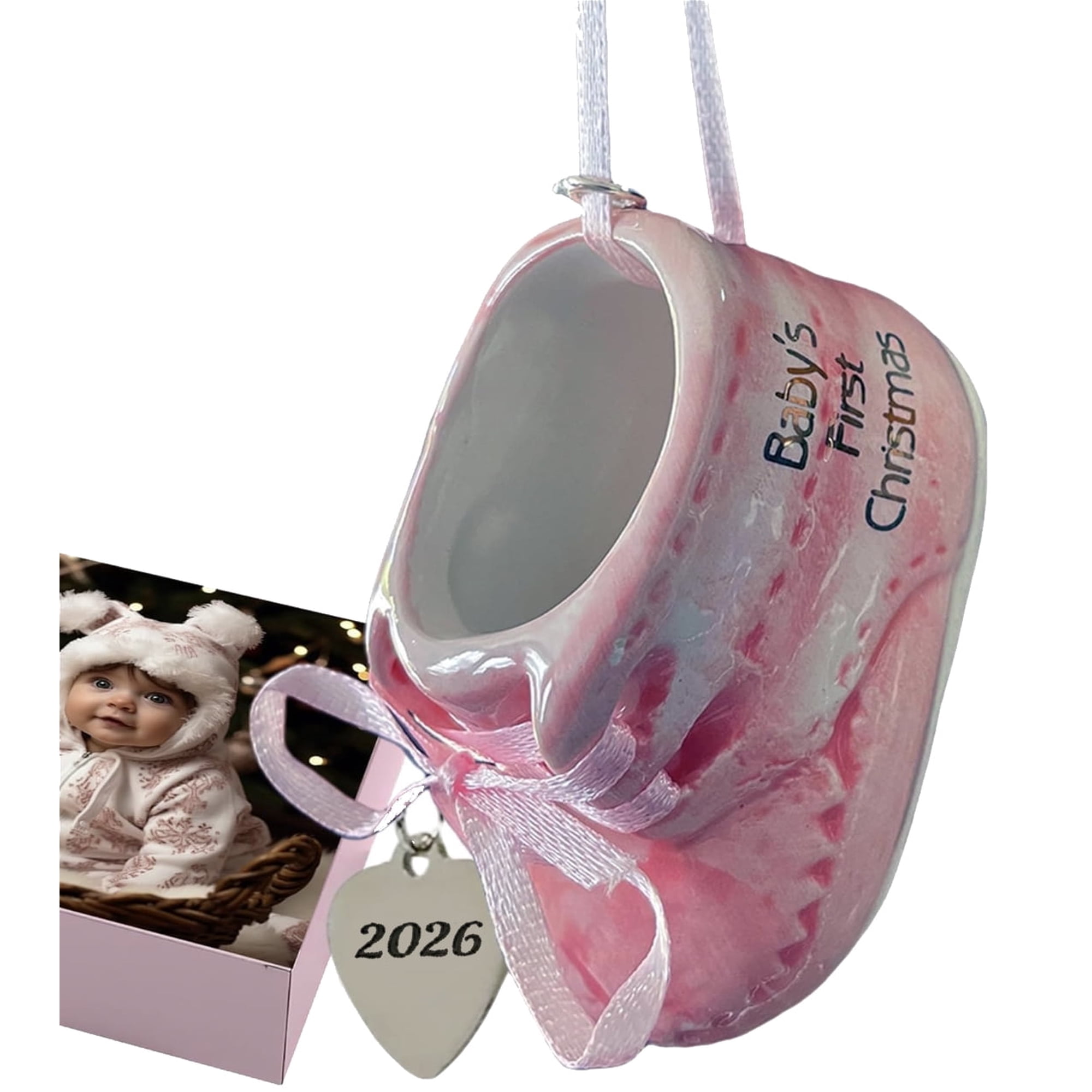 My First Christmas Baby Girl Ornament 2026 Keepsake Pink Baby Booties