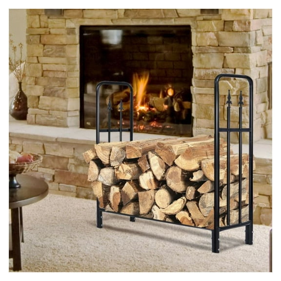 Firewood Rack 4ft Heavy Duty Steel Log Holder - Outdoor Wood Storage - Black Finish - 880lbs Capacity