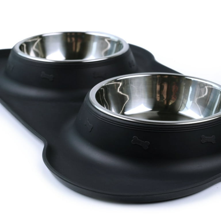 Dog Food Bowls Stainless Steel Pet Bowls & Dog Water Bowls with No-Spill and Non-Skid, Feeder Bowls with Dog Bowl Mat for Small Medium Large Size Dogs