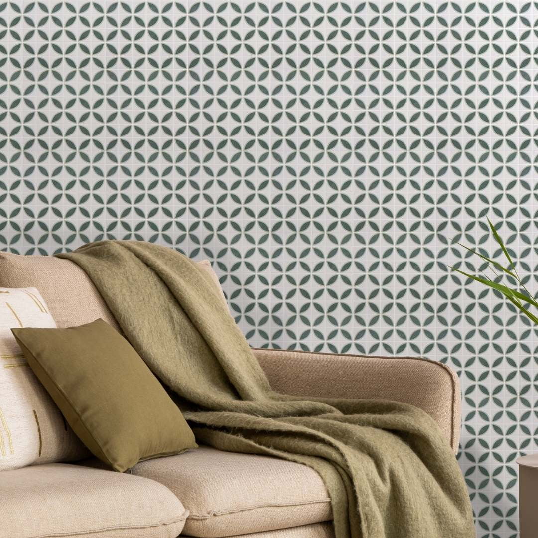 The Tile Life Eterna Lily 2" x 2" Basil Matte & Shiny Glass Mosaic Wall Tile, 1 Sheet