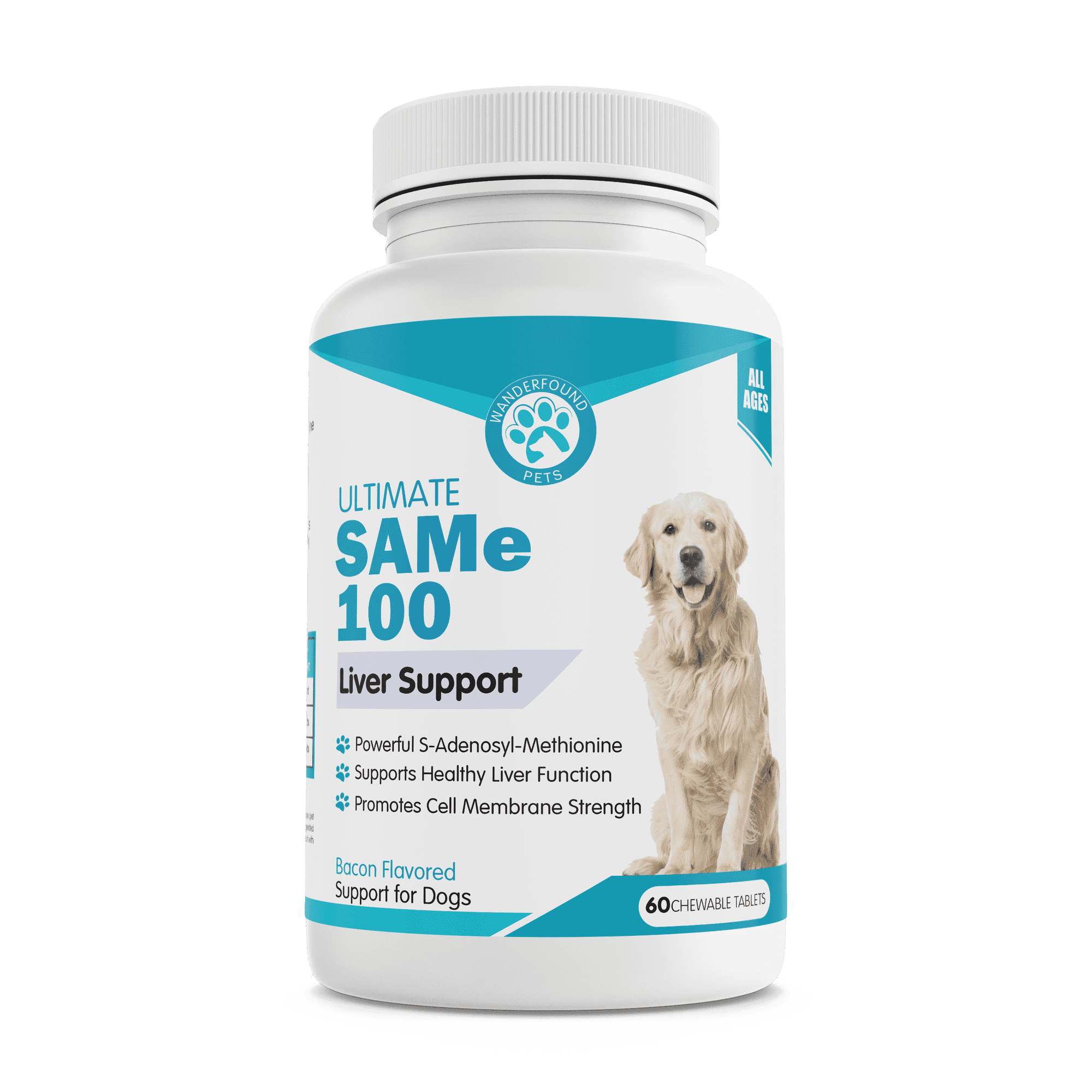 Wanderfound Pets SAMe 100 Soft Chews: Liver Support for Dogs - Bacon Flavor - 60ct