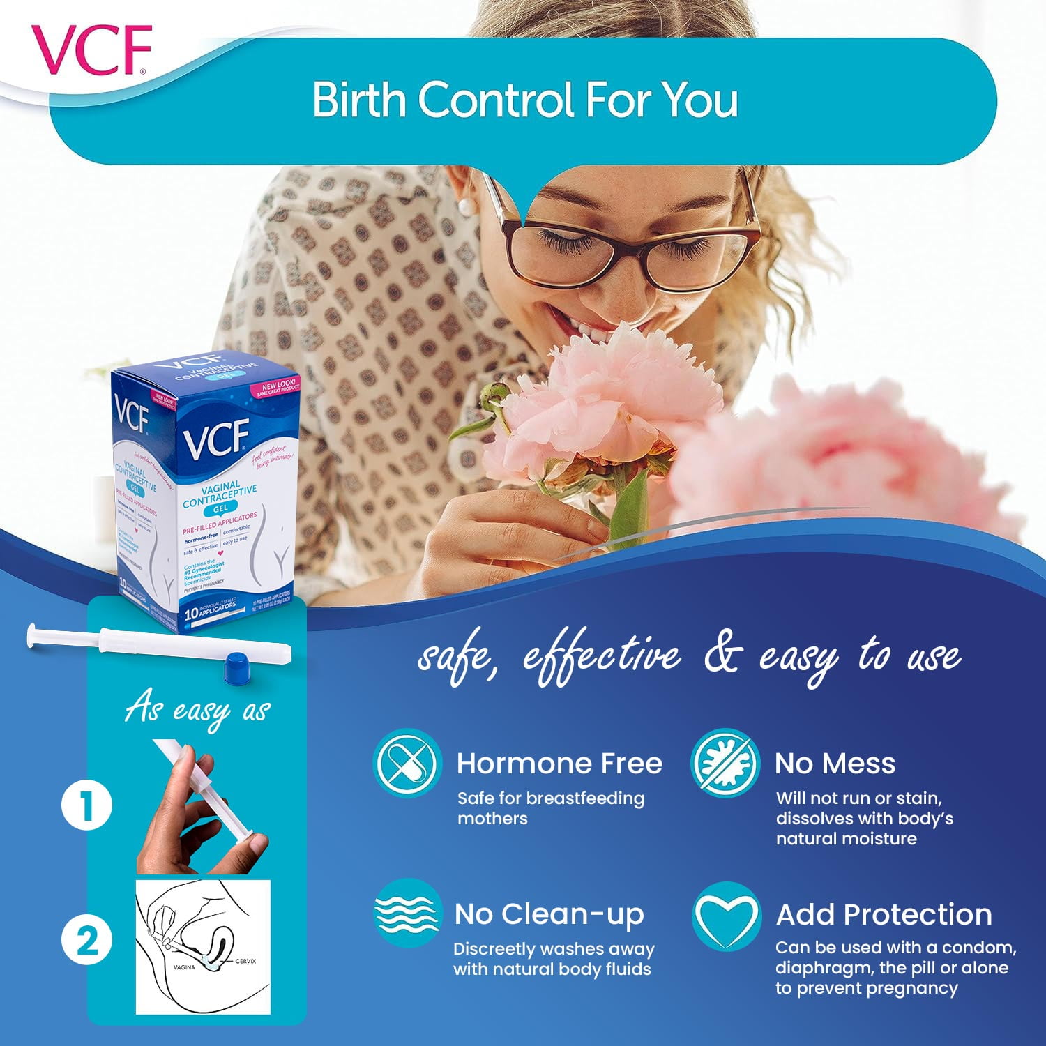 VCF Vaginal Contraceptive Pre-Filled Gel Applicators, 10 Count, All Occasion