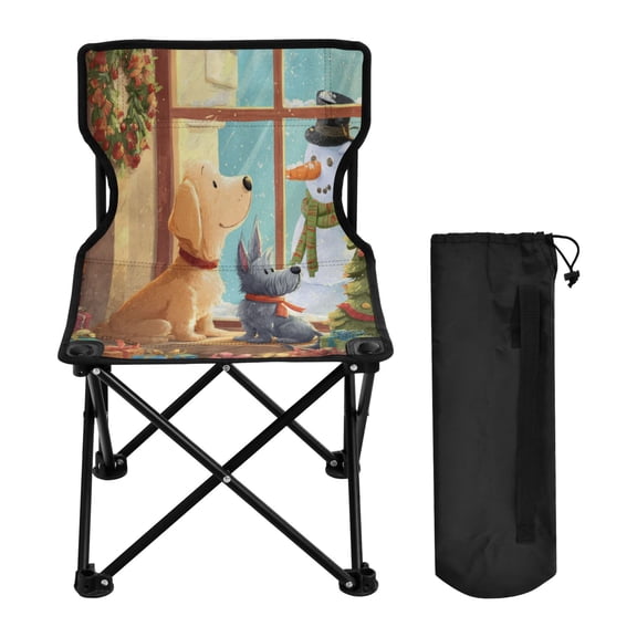 Folding Chair Camping Chair For Camping Picnicking Outdoor Beach and Travel Golden Puppy and A Gray Puppy