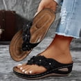 thumbnail image 4 of Dakaela Wedge Sandals Women Flower Platform Dressy Summer Flip Flops Arch Support Comfortable Slip on Orthopedic Thong Slides Size 6-10 Black, 4 of 8