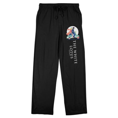 White Lotus Couple Riding Scooter Vector Art Men's Black Sleep Pajama Pants-Medium