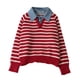 thumbnail image 4 of HongQid Womens Striped Sweater Shirts Lapel V Neck Long Sleeve Strip Knit Pullover Casual Layer Top Jumper Y2K Shirt, 4 of 8