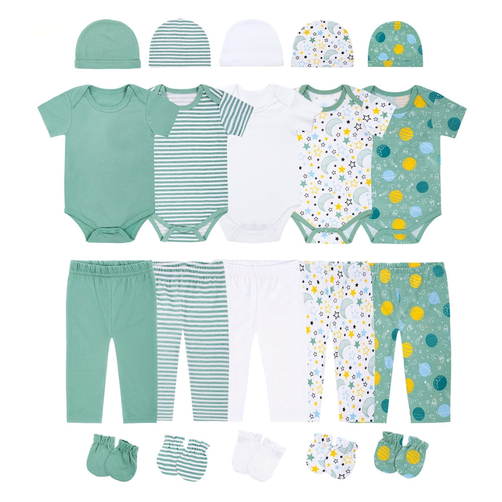 JY.COZY FOR BABY Unisex Baby Layette Essentials Giftset Clothing Set 20-Piece (Includes 5 pairs of gloves, 5 hats, 5 tops, and 5 pairs of pants) For Newborn Baby 9-12 Months