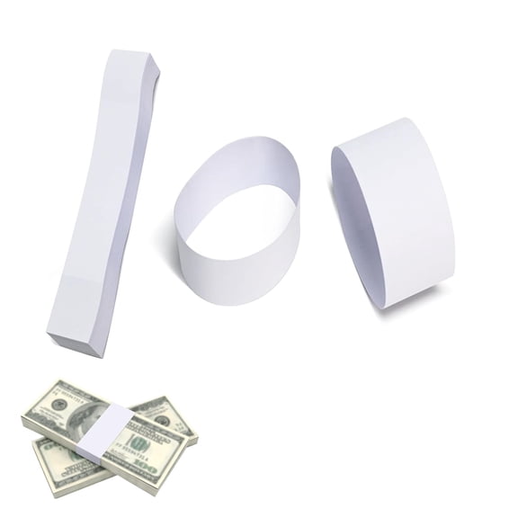 100 PCS Money Band Self-Sealing Currency Straps, Blank White, for Bill Wrappers and Cash Organizers