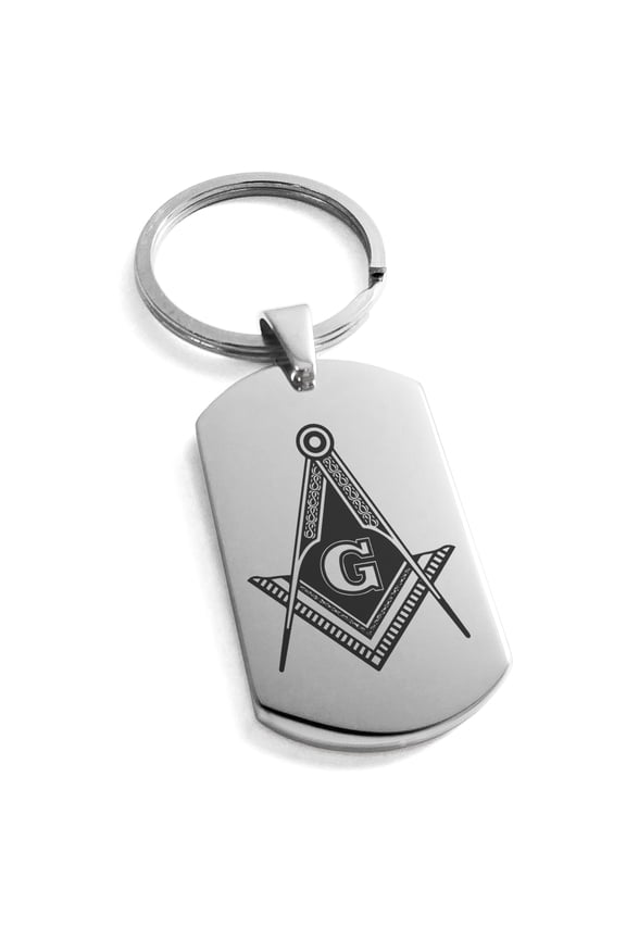 Stainless Steel Freemasons Masonic Royal Compass Engraved Dog Tag Keychain Keyring
