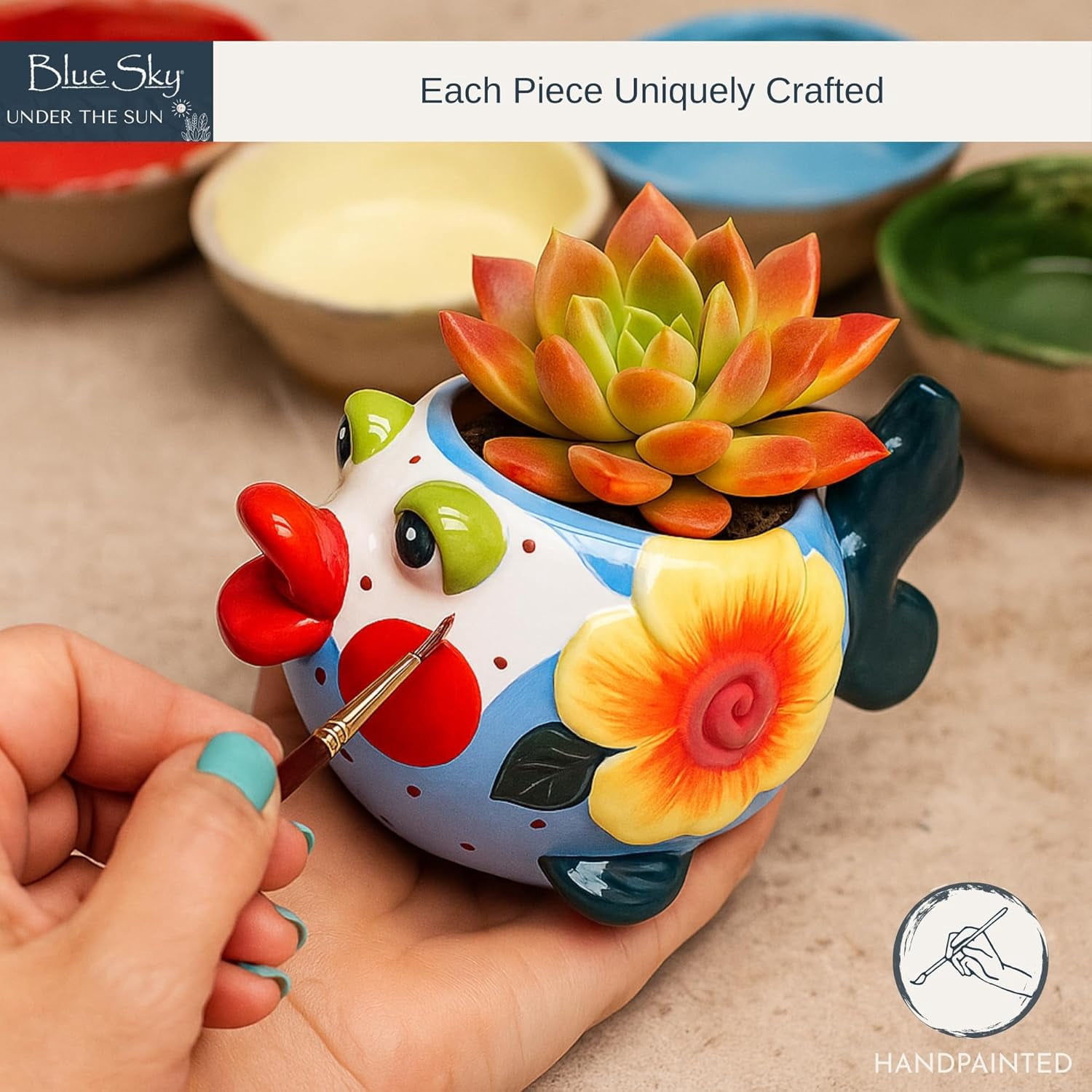 Blue Sky Ceramic Fish Planter, 8.15" H, Multicolor