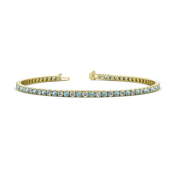 TriJewels - Aquamarine and Diamond Womens Eternity Tennis Bracelet 14K ...