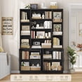 thumbnail image 4 of Hiphuta 71" Tall Modern Bookcases with 2 Double Door Cabinet, 47"Wide Wooden Storage Bookshelf for Living Room Home Office Entryway, Black, 4 of 8