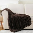 thumbnail image 3 of Battilo Dark Brown Faux Fur Throw Blanket, Double Side Rabbit Fur Blanket for Couch,50"x60", 3 of 7