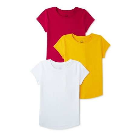 Wonder Nation Girls Short Sleeve Kid Tough T-Shirts, 3-Pack, Sizes 4-18 & Plus