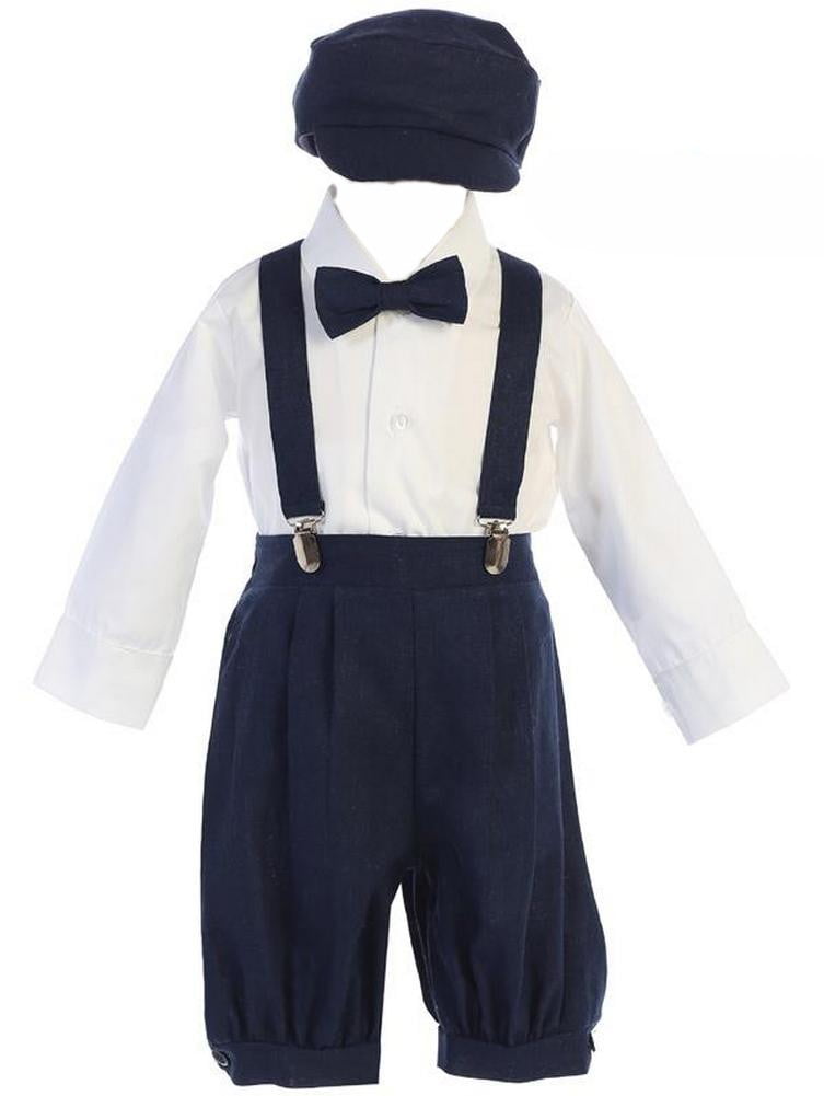 baby boy outfit with suspenders and hat