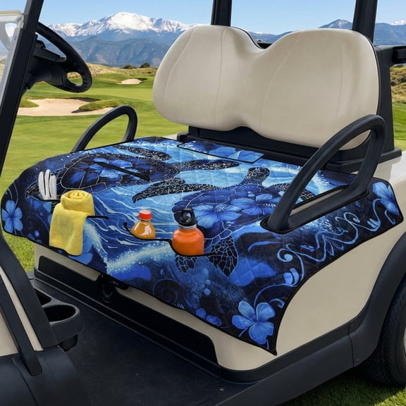 COEQINE Golf Cart Seat Covers with Carry Handle, Comfortable Golf Cart Seat Towel Blanket, Fits for EZGO Yamaha Club Car and Other 2-Seat Golf Carts, Blue Sea Turtle Hibiscus