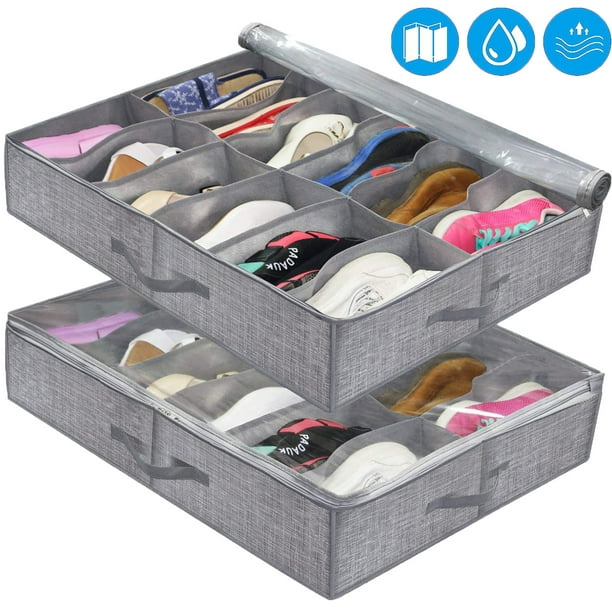2 Pack Under Bed Shoe Storage Organizer for Closet Fits 24 PairsSturdy