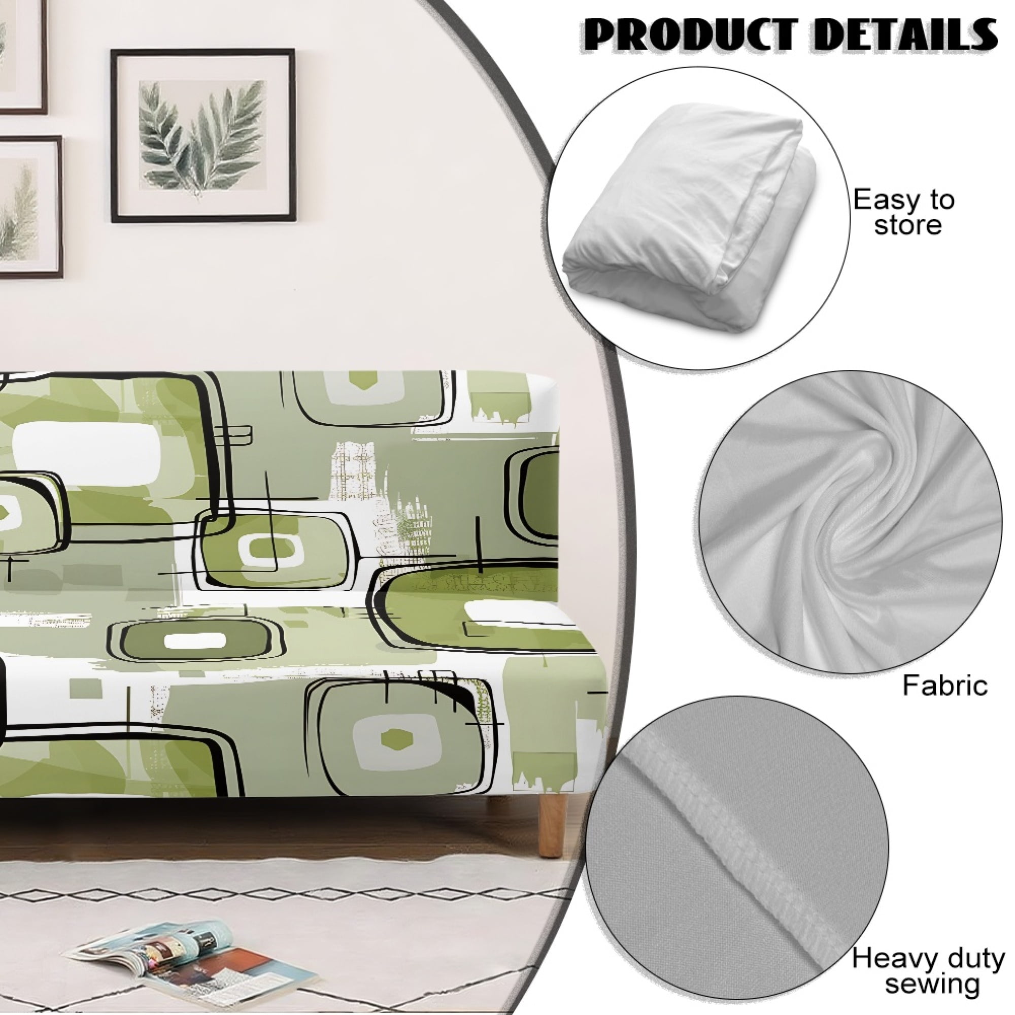 ZIATUBLES Abstract Geometry Armless Sofa Futon Slipcovers, Stretch Couch Cover Dustproof Elastic Furniture Protector Machine Washable for Living Room Bedroom