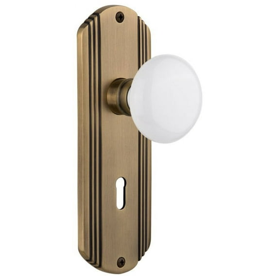 Nostalgic Warehouse Decwhi_Dp_Kh Vintage White Porcelain Dummy Door Knob Set - Brass