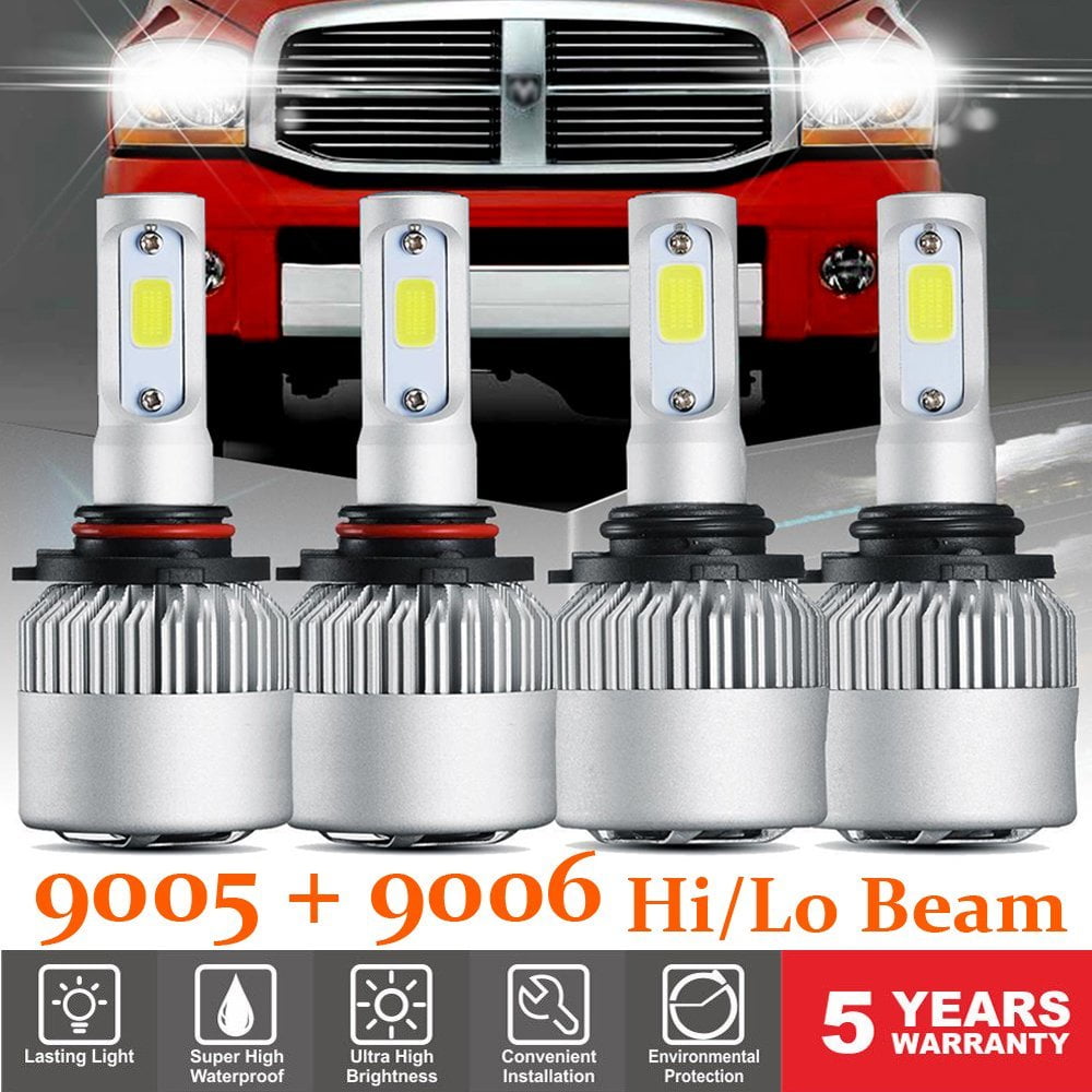 4X 9006 9005 LED Headlight 3600W Hi/Lo Beam For Silverado 1500 2500 3500 2001-04