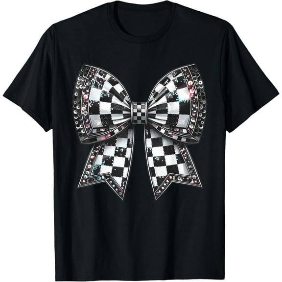 Retro Checkered Flag Coquette Bow Racing Lover Race Car T-Shirt