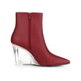 thumbnail image 3 of BLISSFUL STEP Women's Ankle Boots Clear Heel Pointed Toe Wedge Heels Faux Leather Booties Red 9, 3 of 7