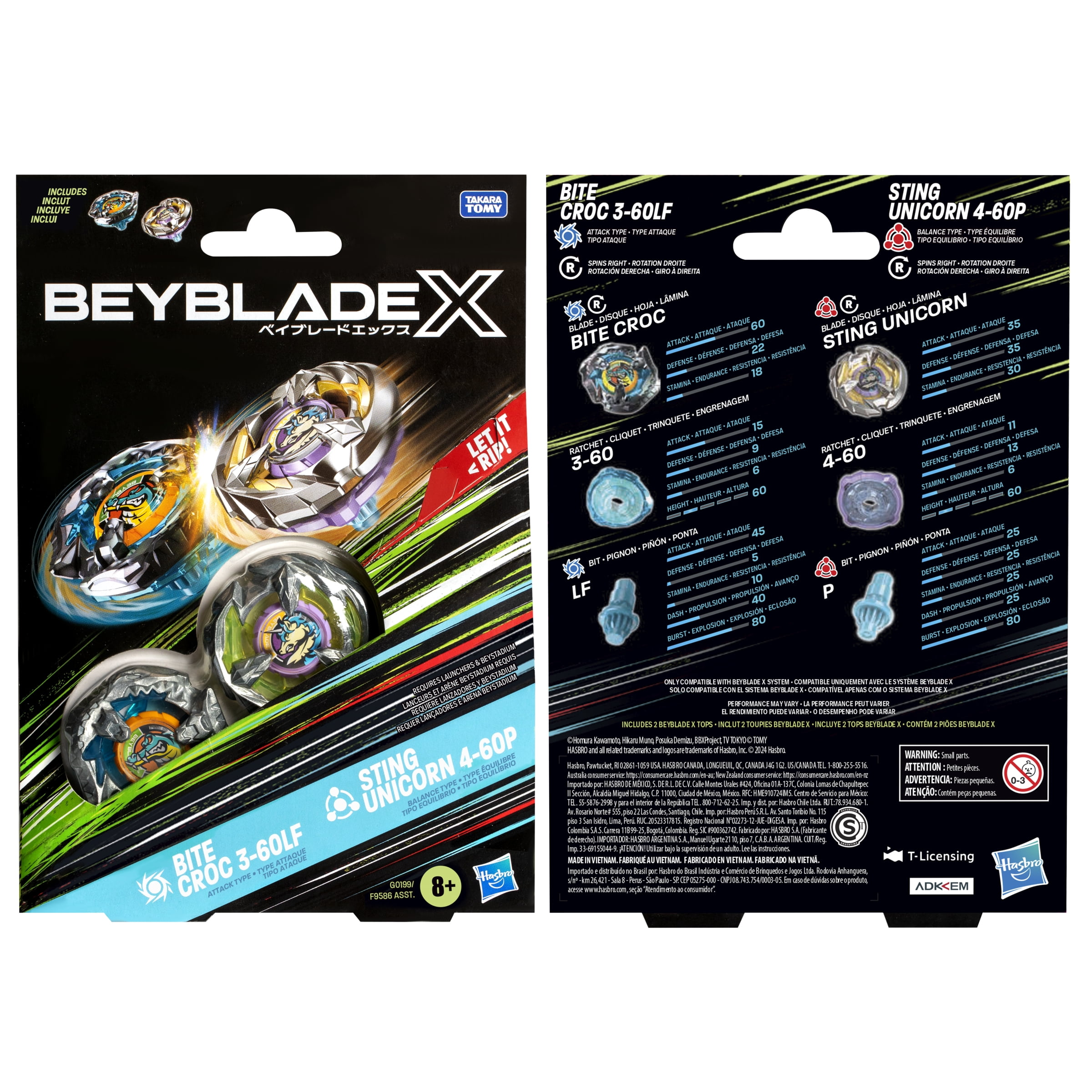 Beyblade X Bite Croc 3-60LF and Sting Unicorn 4-60P Top Dual
