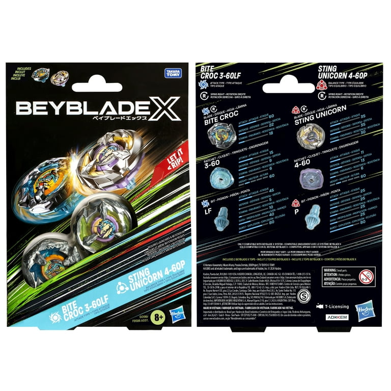 海外版ベイブレード Bitecroc & StingUnicorn Beyblade X Bite Croc 3-60LF and Sting Unicorn 4-60P Top Dual