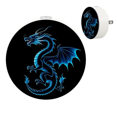 

Plug in Led Night Light with Auto Dusk to Dawn Sensor White Nightlights for Hallway Bedroom Kids Room Kitchen Stairway 2 Pack Artistic Dragon Blue Fire Flame