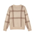 thumbnail image 4 of Sorvello Women's Plaid Knit Sweater, Oversized Crewneck Pullover Long Sleeve, Ribbed Cuffs & Hem Casual Fall Style Beige L, 4 of 9