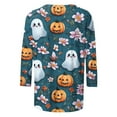thumbnail image 4 of Sriper Halloween Ghost Solid Color Crew Neck 3/4 Sleeve Tops Floral Half Sleeve Accents Loose Fit Plus Size T-Shirts Vintage Graphic Tee Styles Blue 3X, 4 of 5