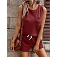 thumbnail image 4 of ClodeEU Women's Summer Waffle Knit Short Sleeve Top and Shorts Set,Solid Color Casual Crewneck Two Piece Outfit Wine,Womens Plus S, 4 of 5