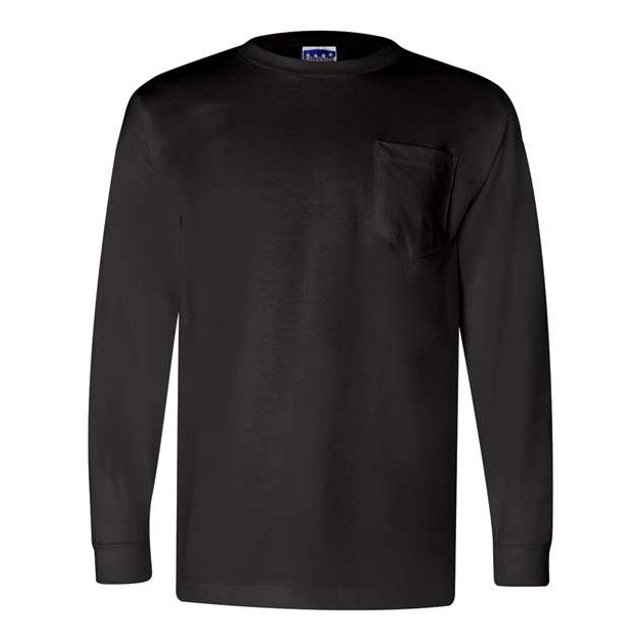 Bayside Apparel Union-Made playera de manga larga con bolsillo negro Ropa junto a la bahía 3055