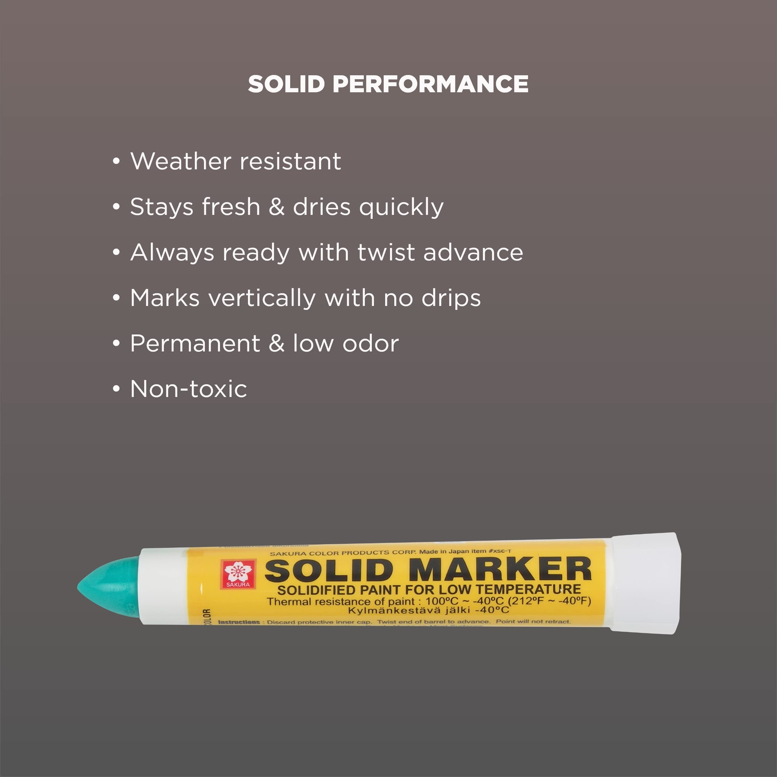 Sakura Solid Paint Markers with Twist Up Tip - Low Temperature Permanent Marker Pens - Window, Wood, & Glass Marker - Green Paint - 12 Pack