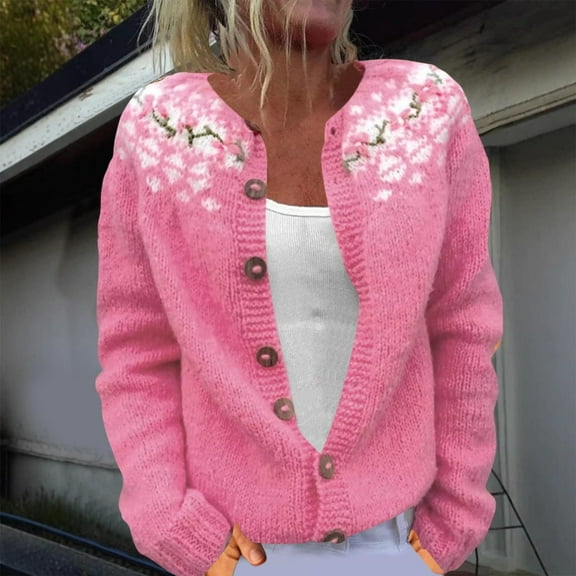 Royisotas Womens Sweaters Knitted Casual Cardigan Button Down Long Sleeve Plus Size Lightweight Crewneck Tops for Women