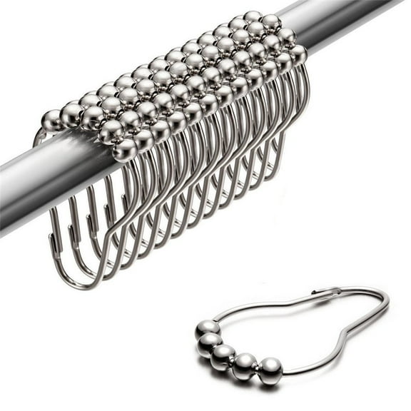 12 Shower Curtain Rings Hooks, Stainless Steel Rustproof Bathroom Accessories, Smooth Gliding Mechanism, Chrome Silver