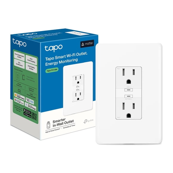 Enchufe inteligente TP-Link Tapo P210M, toma de pared Wi-Fi, 15 A/1800 W