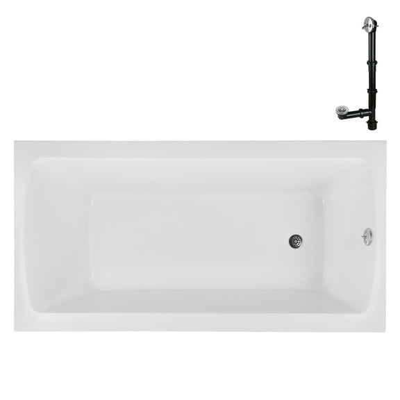 Streamline N-4360-751-CH 66 in. x 34 in. Acrylic Soaking Drop-In Bathtub in Glossy White, With External Drain in Polished Chrome