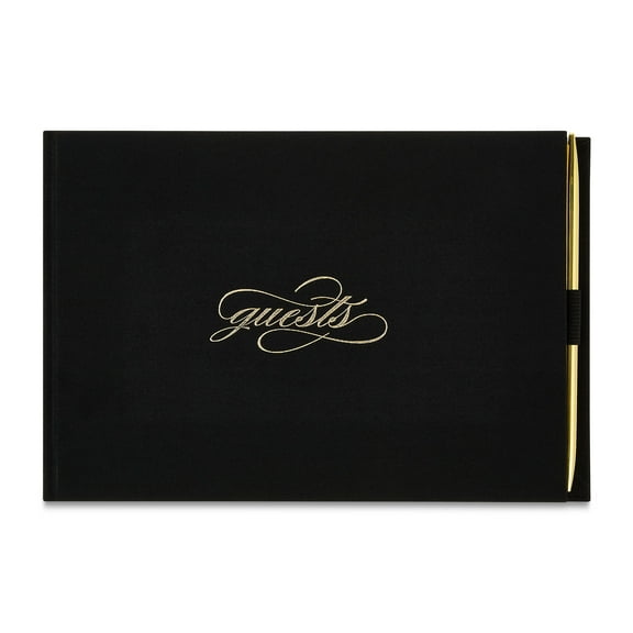 Wedding Guest Book and Pen, Black, 9.75" x 6.25", by Way To Celebrate