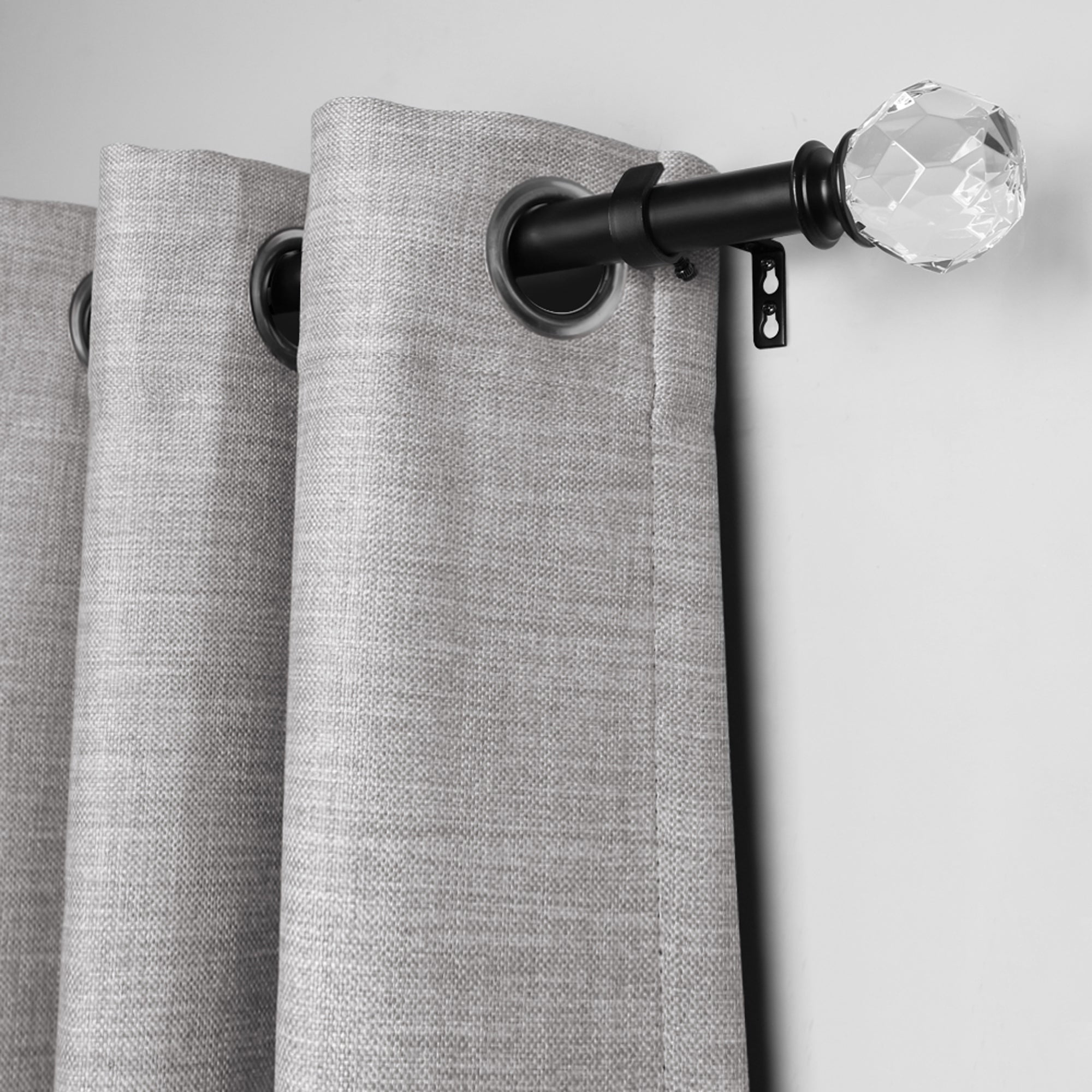 1" Single Curtain Rod Set with Faceted Crystal Sphere Finial