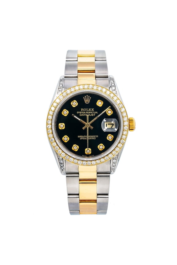 Pre-Owned Rolex Oyster Perpetual Datejust 1505 34MM Black Diamond Dial With Stainless Steel Bracelet