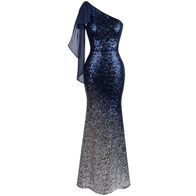 Angel-fashions Femmes Asymétrique Ruban Progressive Sequin Sirène Robe de Bal