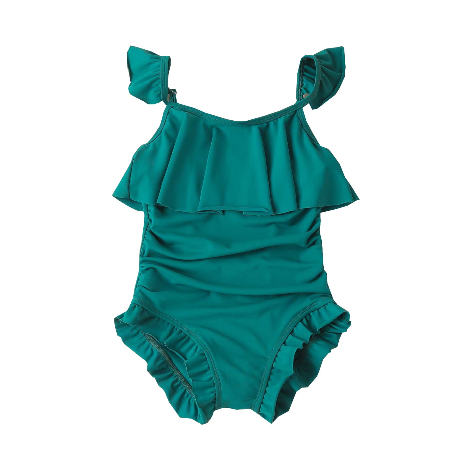 Baby Girl 1-Piece Swimsuit Sleeveless Solid Colour Green Ruffles Bikini ...