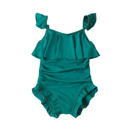 

AIMAOMI Toddler Summer Sleeveless Girls Solid Colour Green Ruffles Swimwear Swimsuit Bikini H
