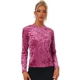 thumbnail image 1 of Camiseta casual de manga larga con cuello redondo Allegra K de terciopelo Fucsia XL, 1 of 6