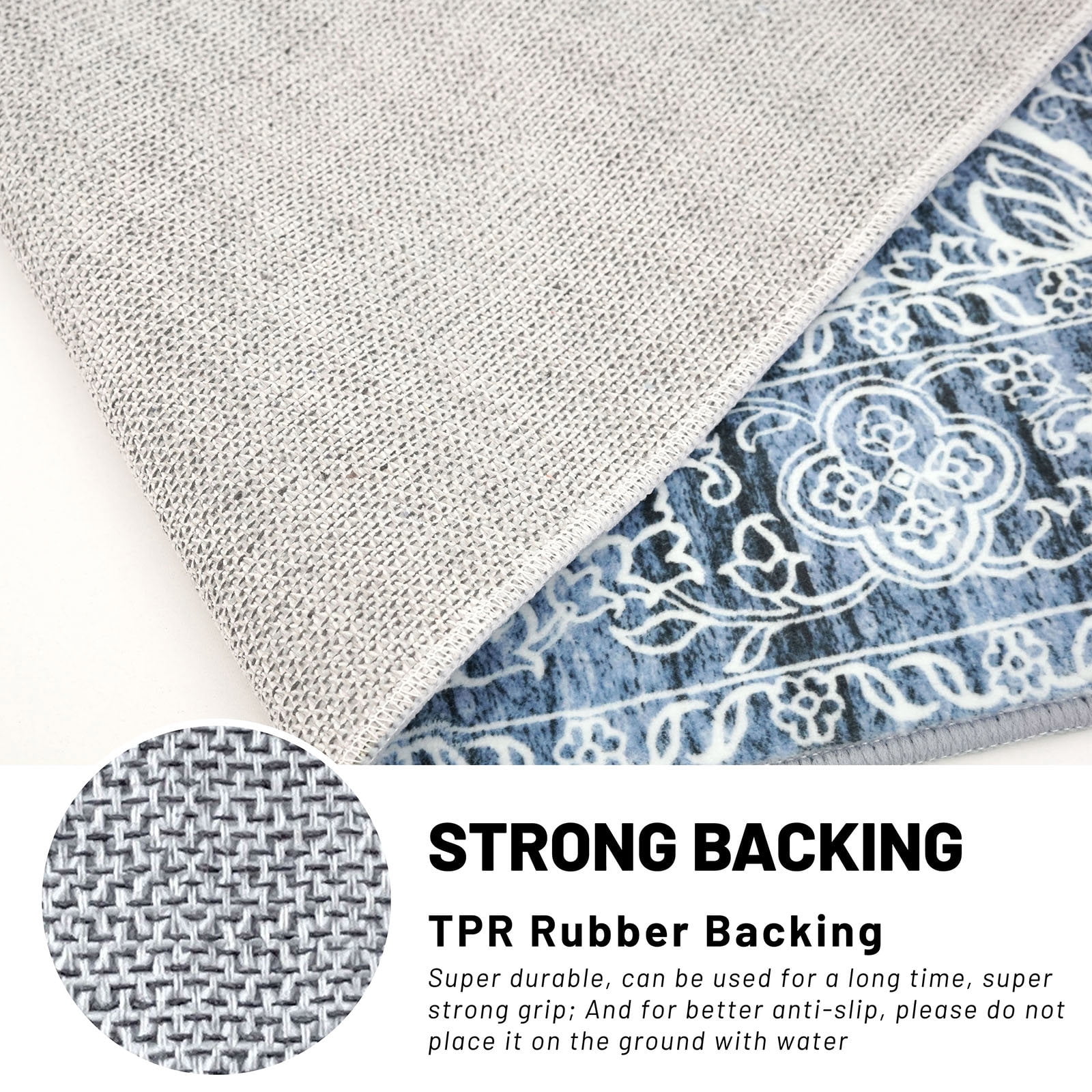 GLATTICE Washable Runners 2.6x12 Blue Runners Non-Slip Hallway Runner Rugs with Rubber Backing Ultra Soft Printed Distressed Long 12ft Indoor Runners for Bedroom Entryway Laundry Room Foyer