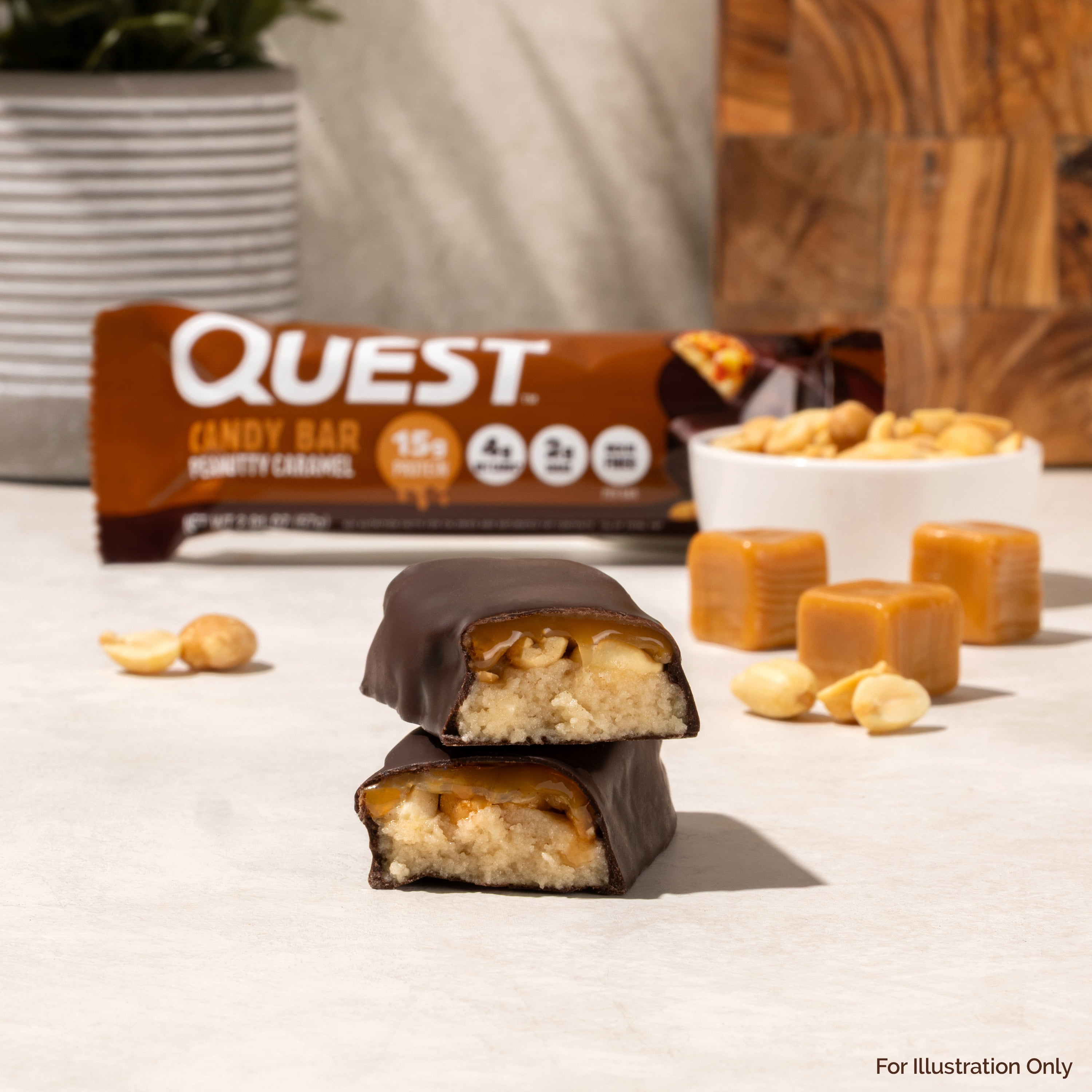 Quest Protein Candy Bar, Peanutty Caramel Flavor, Protein Bars, Low Sugar, Gluten Free, 12 Count