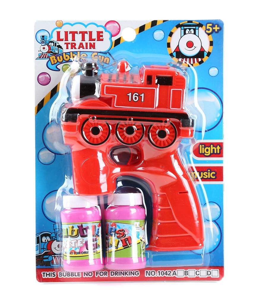 Fun Central (BC707) 2pcs 5 Inch Assorted Train LED Bubble Gun, Train Bubble Blower Gun Set for