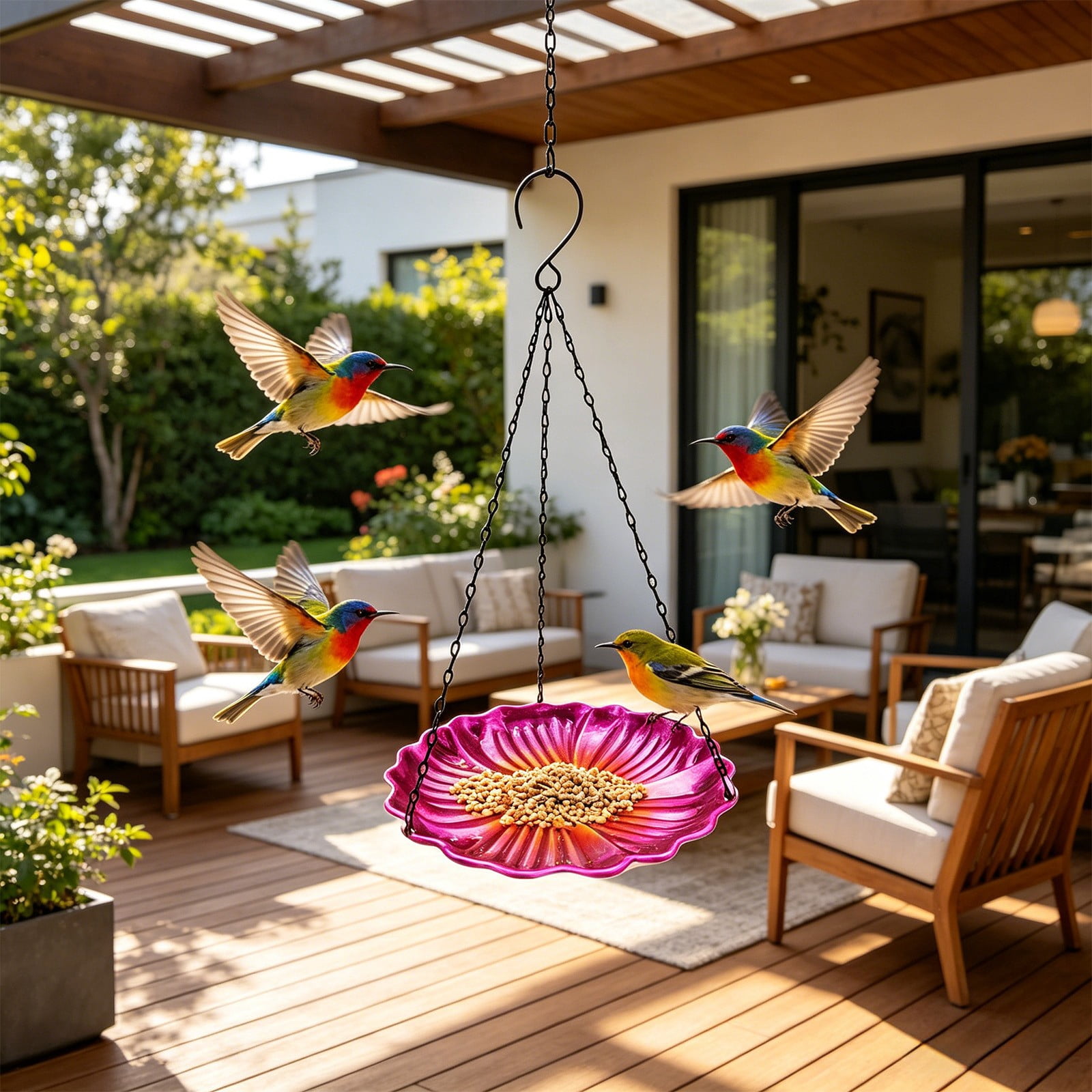 Bird Feeders For Outside Flower Shaped Hanging Bird Bath Tray Metal Bird Water Feeder For Wilds Birds Outdoor Garden Decor for Outside Outdoors Attracting Birds