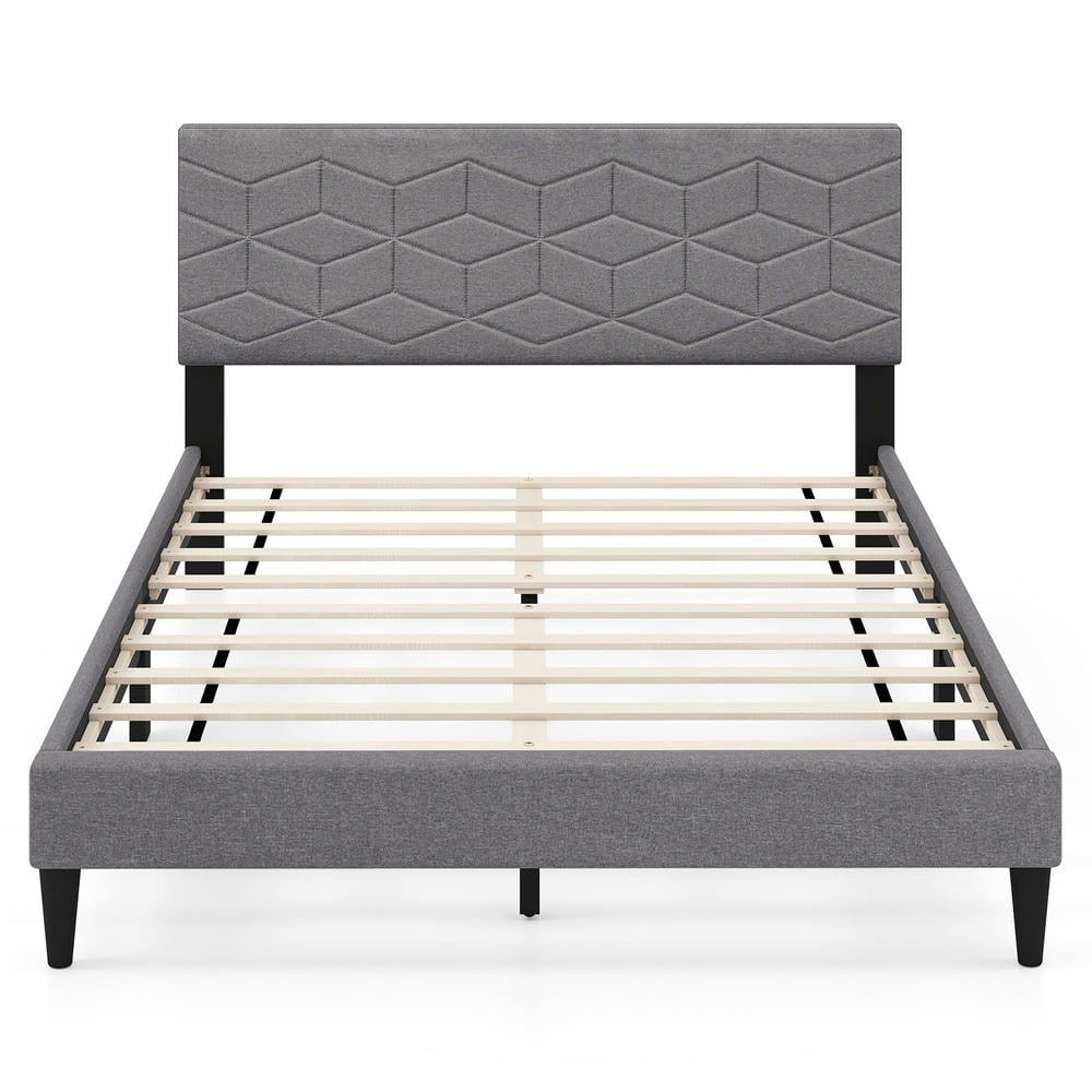 Barara King Full Size Bedroom Bed Frame with Linen Fabric Upholstered Headboard, Bed Platform Frame for Apartment, Bedroom, Gray
